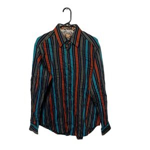 Robert Graham Shirt Mens Medium Blue Orange Striped Long Sleeve Colorful Casual